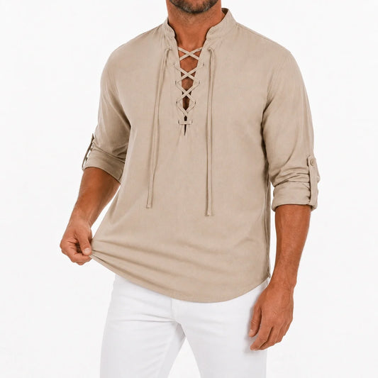 Caspian Menβs Relaxed-Fit Lace-Up Shirt
